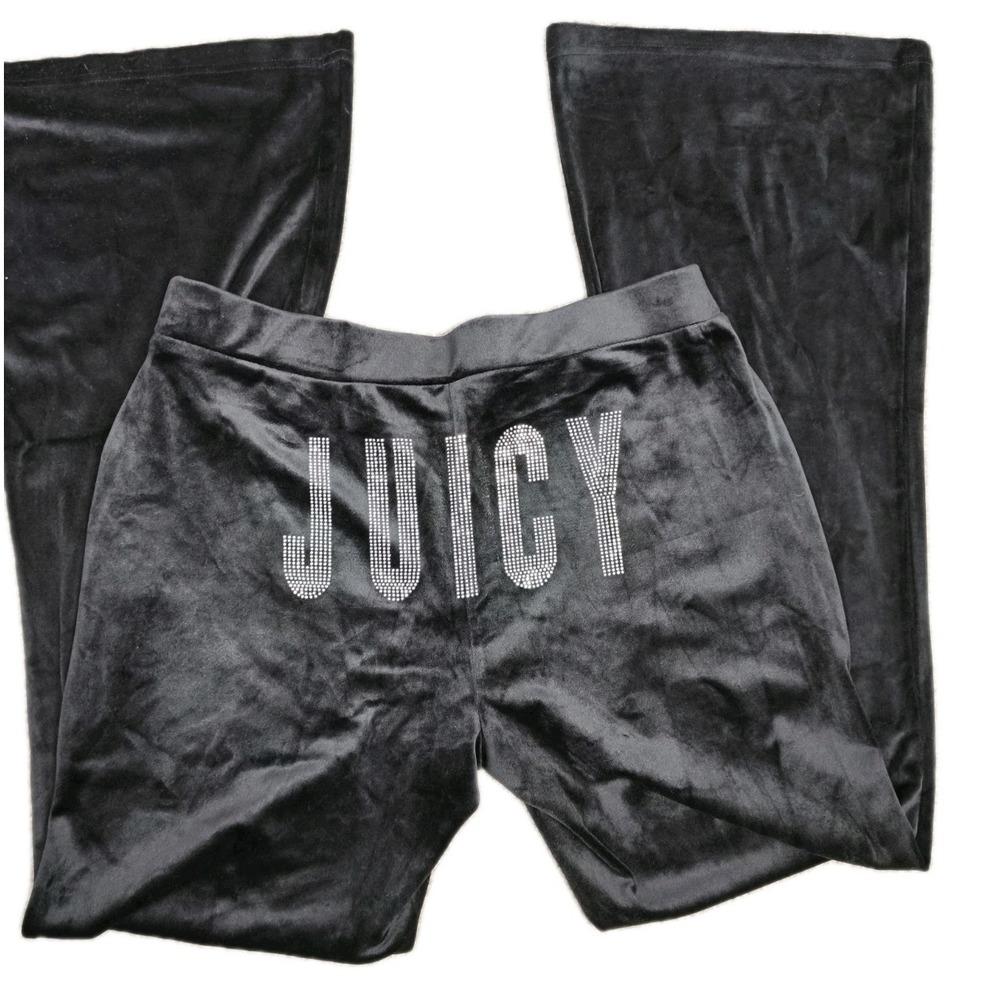 Juicy Couture Velour Flare Pants Black Rhinestone JUICY Y2K Womens M NWT